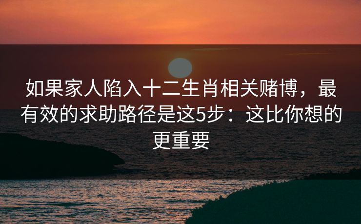 如果家人陷入十二生肖相关赌博，最有效的求助路径是这5步：这比你想的更重要