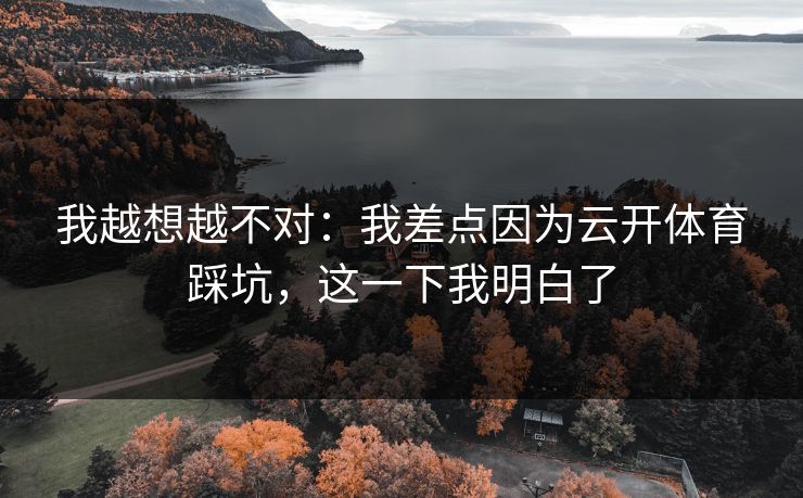 我越想越不对：我差点因为云开体育踩坑，这一下我明白了